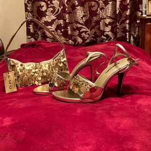 Munafie Gold Women's Sandals with mini purse, matching shoes